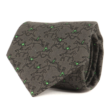 HERMES Horse Riding Pattern Cotton Tie Recent Model Gray Made in France Formal Business Office Casual
