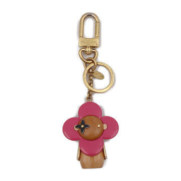 LOUIS VUITTON Porto Cle Vivienne Keychain M67298 Wood Resin Beige Pink Gold Metal Fittings Key Ring