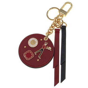 CARTIER Keychain Diabolo de Medallion OG000646 Red Black Leather Keyring Bellboy Charm