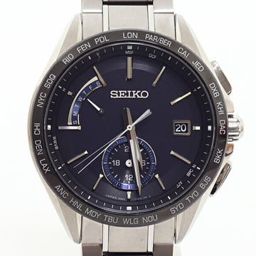 SEIKO men's watch Brights SAGA235 black dial titanium dual time solar radio clock