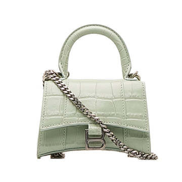 BALENCIAGA Hourglass Handbag Shoulder Bag 664676 Light Green Leather Women's