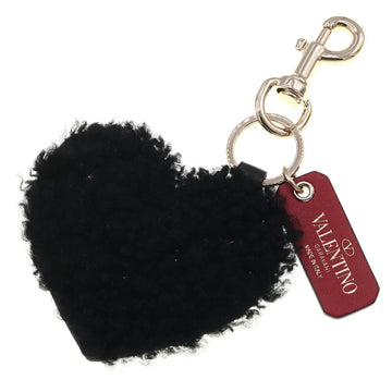 VALENTINO Garavani Bag Charm Rockstuds Heart Motif Black Leather Boa Keychain Key Ring Women's  GARANANI