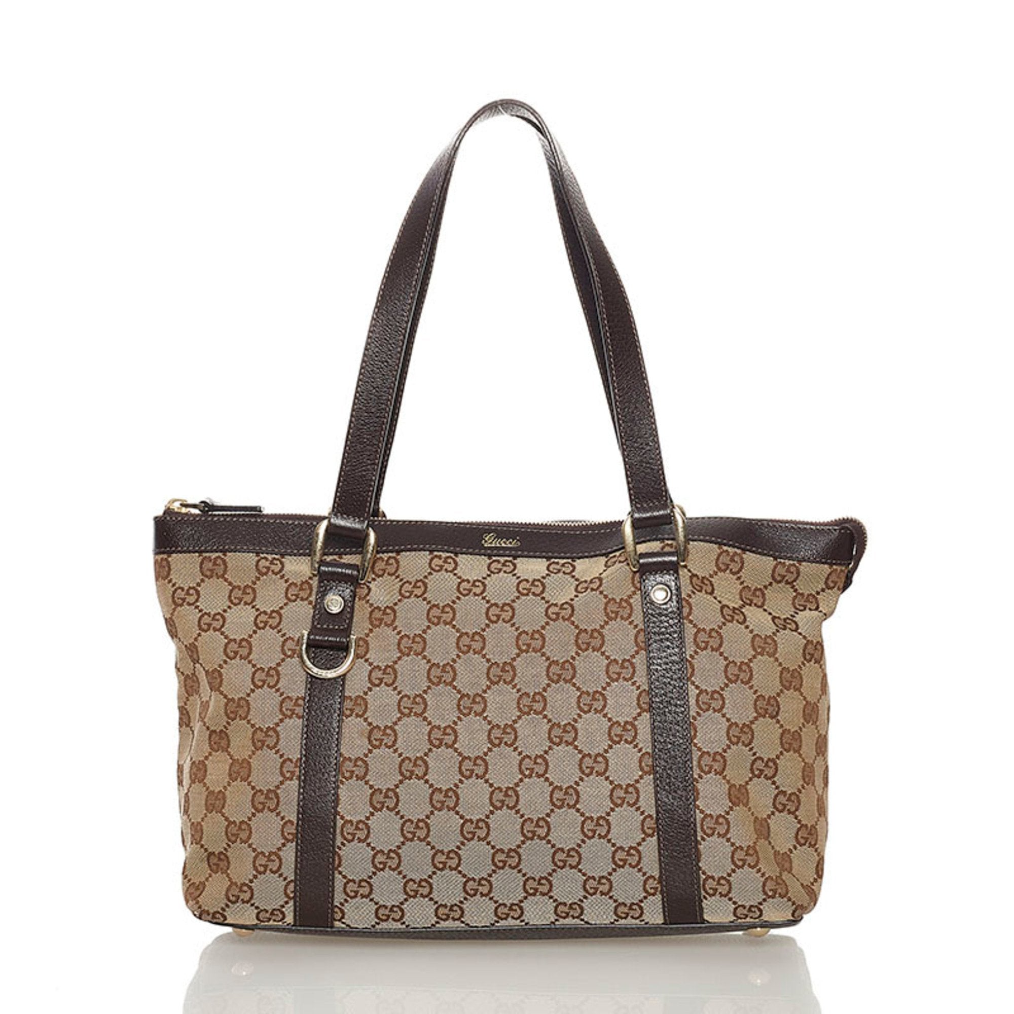 Gucci GG Canvas 141472 Unisex GG Canvas,Leather Tote Bag Beige,Ivory |  eLADY Globazone