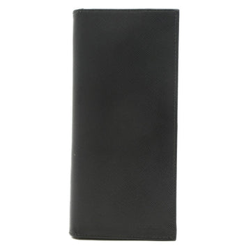 PRADA Saffiano Bifold Zipper Long Wallet Leather Black 2M0836
