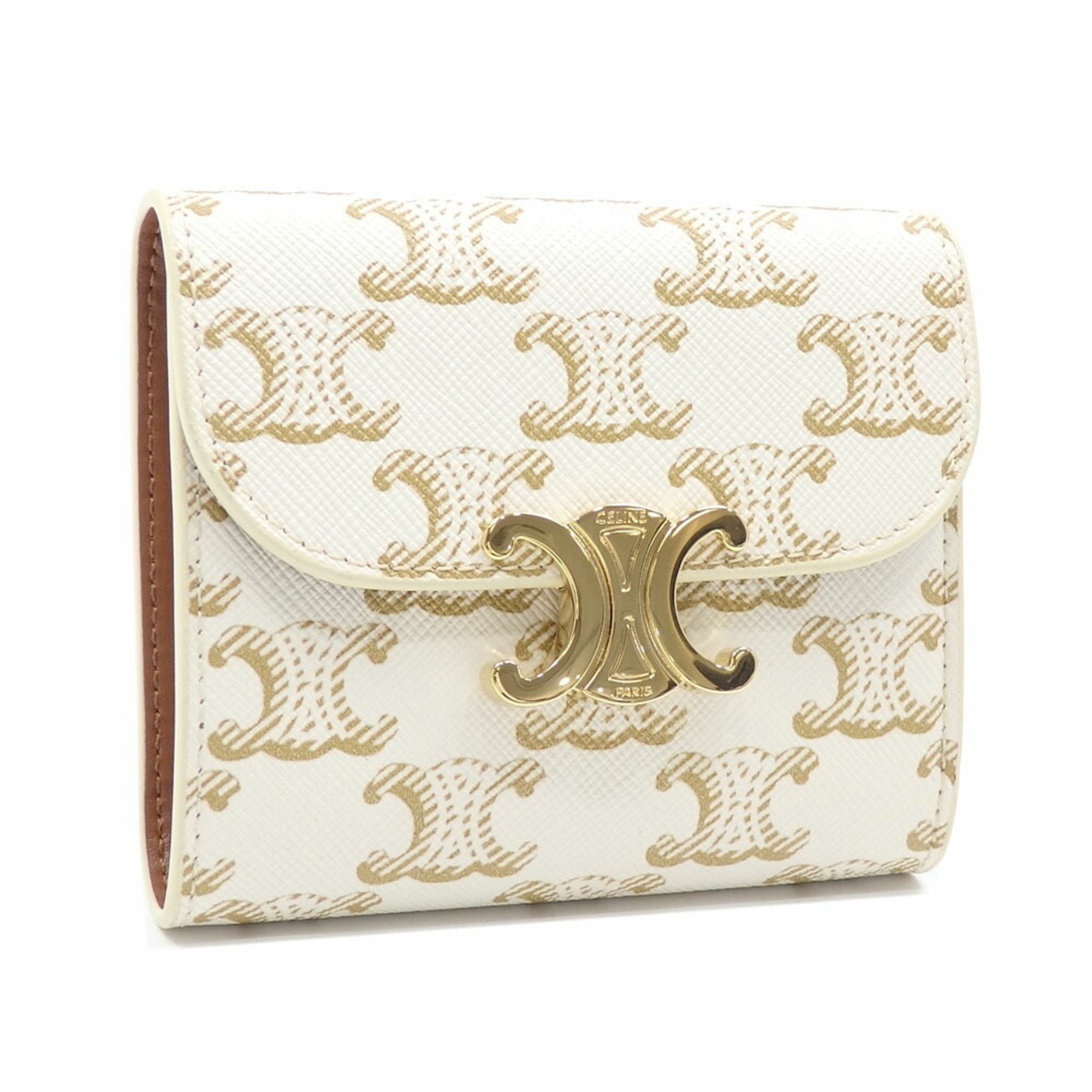 SMALL TRIFOLD WALLET IN TRIOMPHE CANVAS AND LAMBSKIN - WHITE/TAN