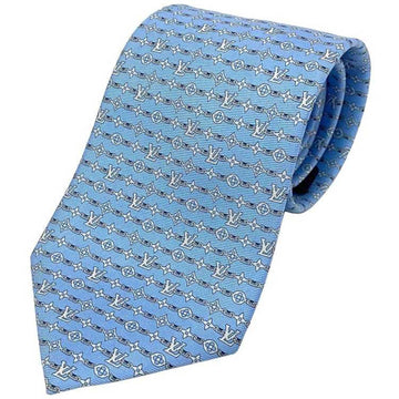 LOUIS VUITTON tie light blue monogram M73579 silk 100% MR0139  men's iconic