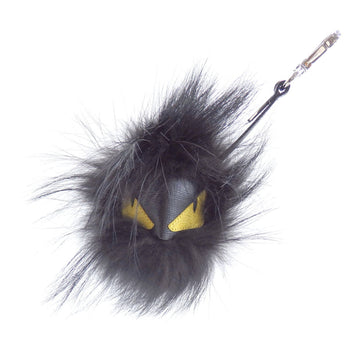 FENDI Bag Charm Bugs Monster Black Yellow Fox Fur Leather 7AR386 Keychain