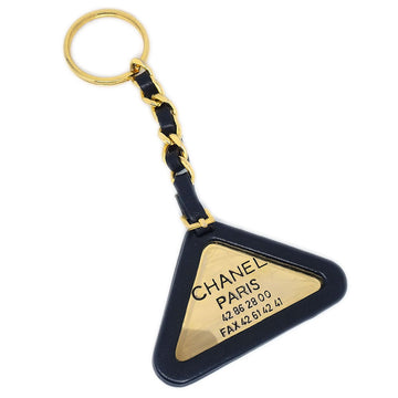 CHANEL 94P Gold Chain Key Holder Bag Charm Gold Black Small Good 82707