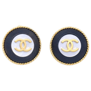 CHANEL 1993 Mother of Pearl Earrings Gold Black Clip-On 61981