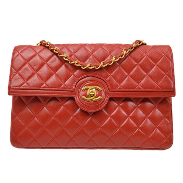 CHANEL 1986-1988 Red Lambskin Quilted Circled CC Flap Medium 61722