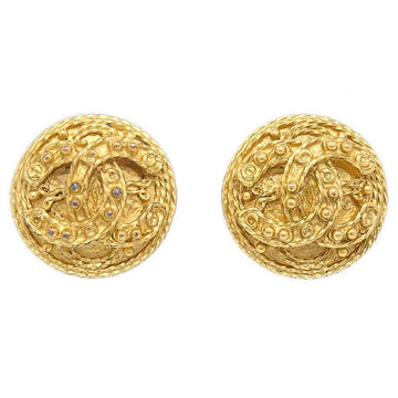 CHANEL Button Earrings Gold-Plated Clip-On 94A 39033