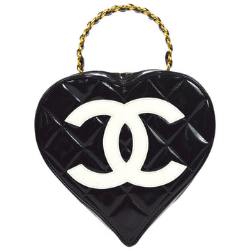 CHANEL Heart Cosmetic Vanity Handbag Black Patent 56287
