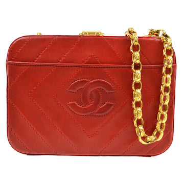 CHANEL 1996-1997 Diamond Box Vanity Shoulder Bag Red Lambskin 42441