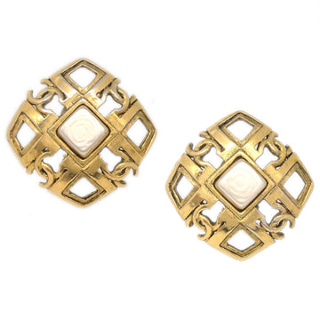 CHANEL 1993 Diamond Faux Pearl Earrings Clip-On Gold 23 27149