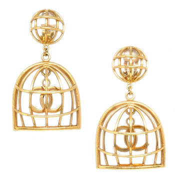 CHANEL Birdcage Earrings Clip-On Gold 93P 27295