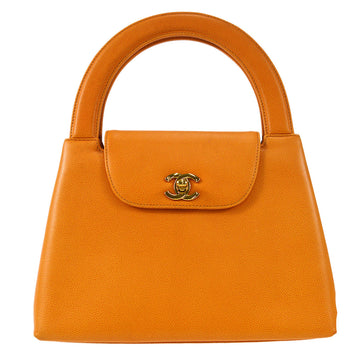 CHANEL 1998 Round Flap Handbag Medium Orange Caviar 54872