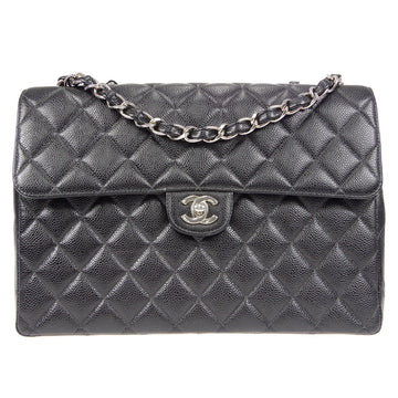 CHANEL Classic Flap Jumbo Double Chain Shoulder Bag Black Caviar 48505