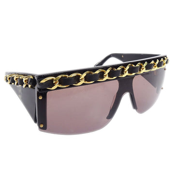 CHANEL Chain Sunglasses Eye Wear Black Small Good 58108