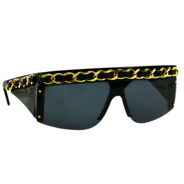 CHANEL Chain Sunglasses Black Eye Wear Small Good 86755