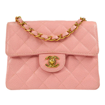 CHANEL Classic Flap Mini Square Chain Shoulder Bag Pink Caviar 96634