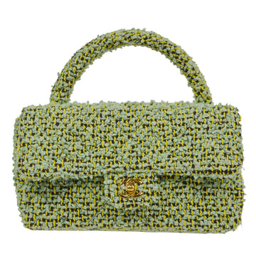 CHANEL 1991-1994 Classic Flap Handbag Medium Tweed Green 77029