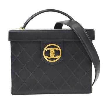 CHANEL Bicolore Cosmetic Vanity 2way Handbag Black Lambskin 87796