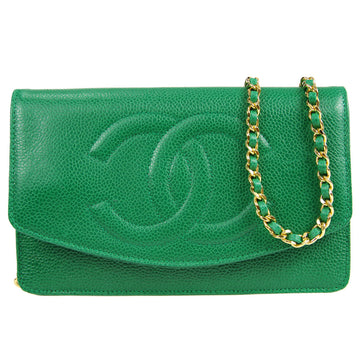 CHANEL * WOC Chain Shoulder Wallet Bag Green Caviar 89657