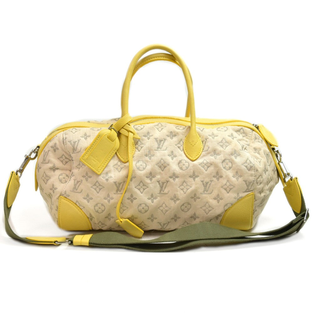 LOUIS VUITTON Denim Speedy Round PM Yellow Leather 2Way Bag + Strap 