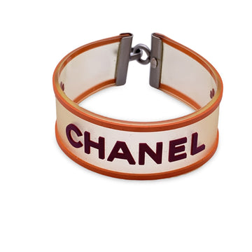 CHANEL Clear Purple Orange Rubber Logo Quatrefoil Bracelet