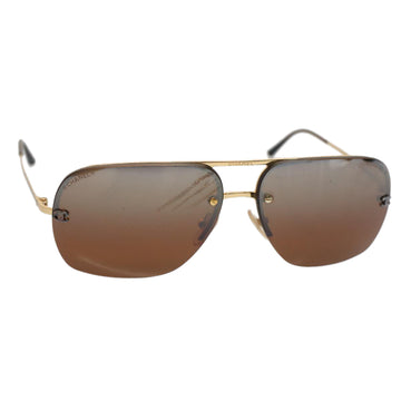 CHANEL Sunglasses Metal Black Gold Tone CC Auth 53401