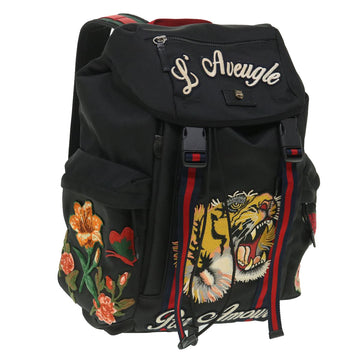 GUCCI Embroidered Tiger Web Sherry Line Backpack Nylon Black 429037 Auth 55638A