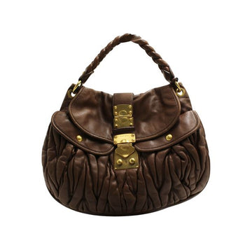 MIU MIU  Iconic Brown Soft Leather Metalasse Shoulder Bag