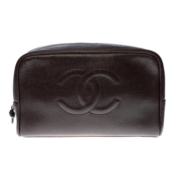 CHANEL Charming CC Toilet bag in brown caviar leather