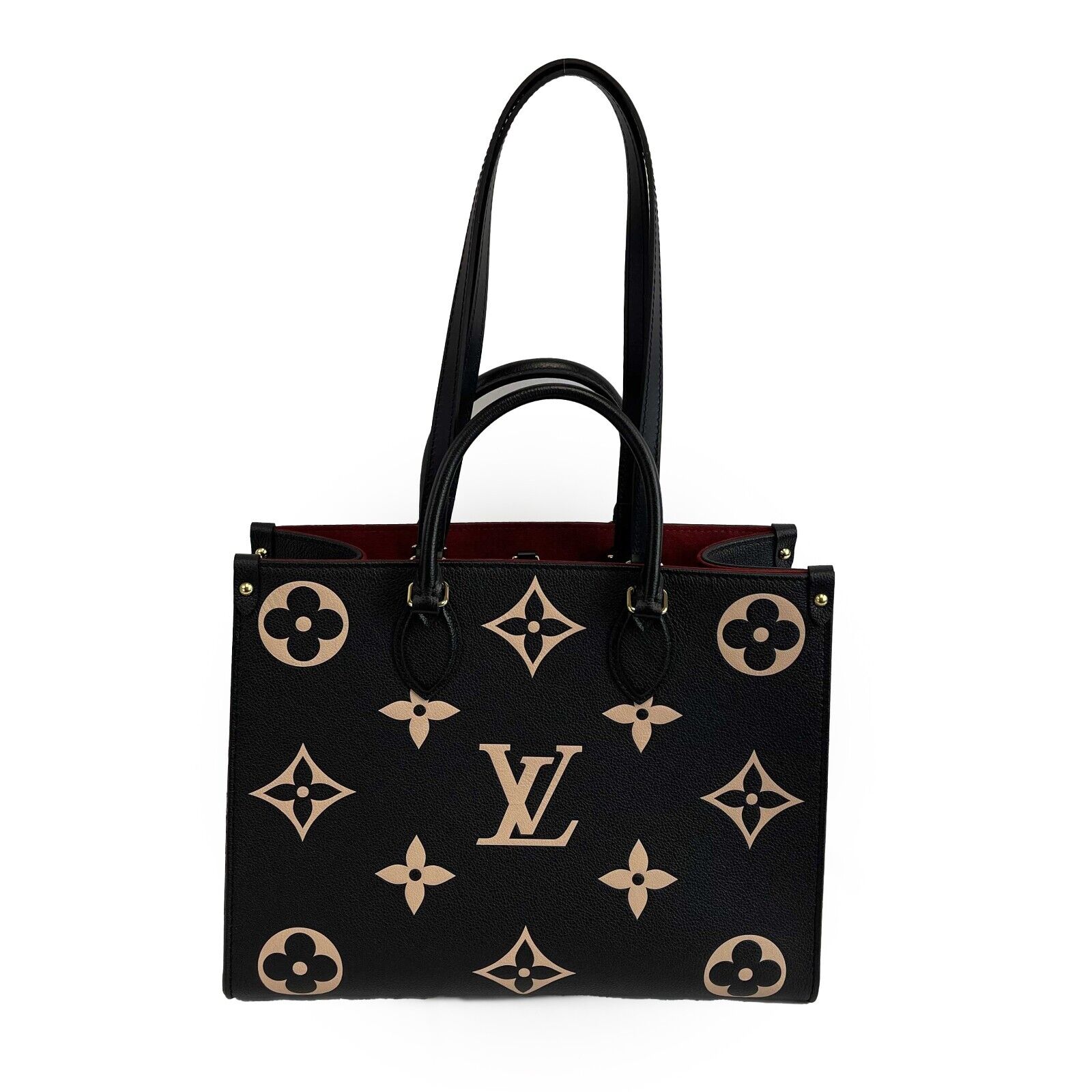 LOUIS VUITTON - NEW - On the go MM - Black/Beige Embossed Leather Tote
