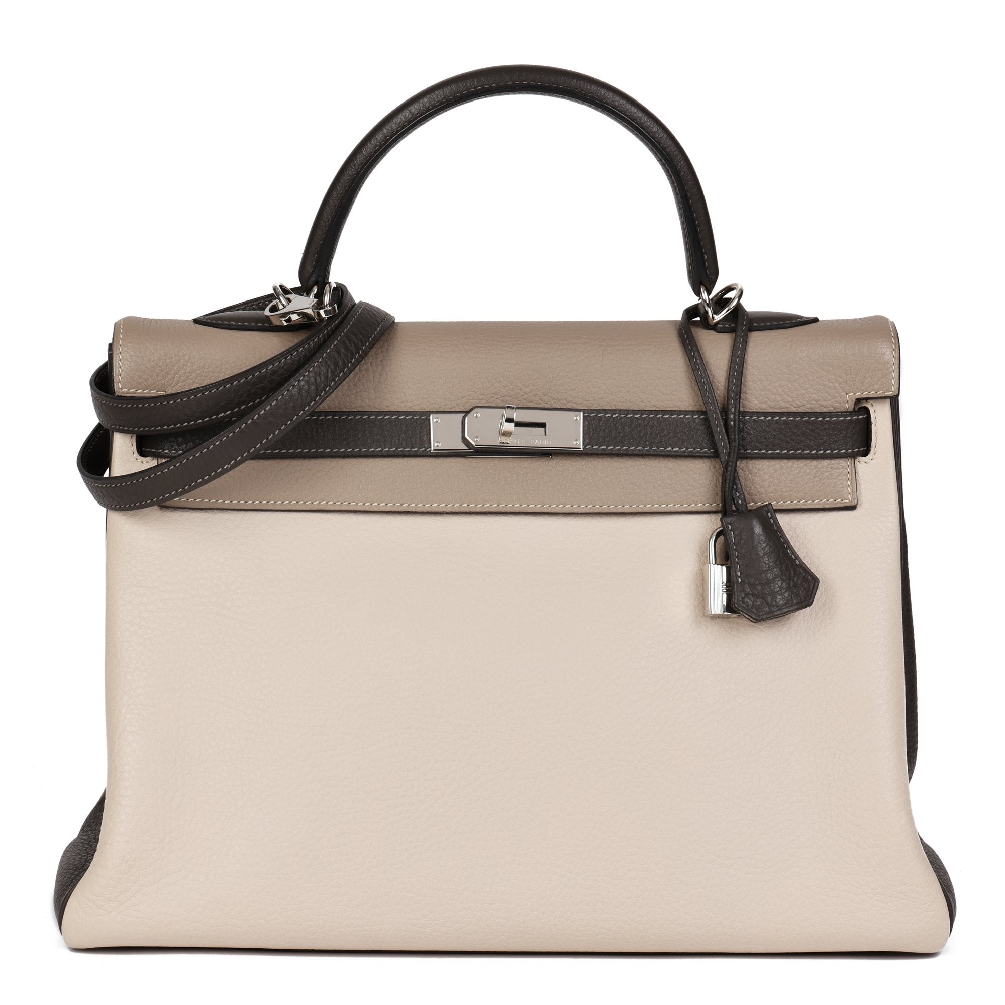 Hermes Graphite, Etoupe & Gris Tourterelle Clemence Leather Special Or