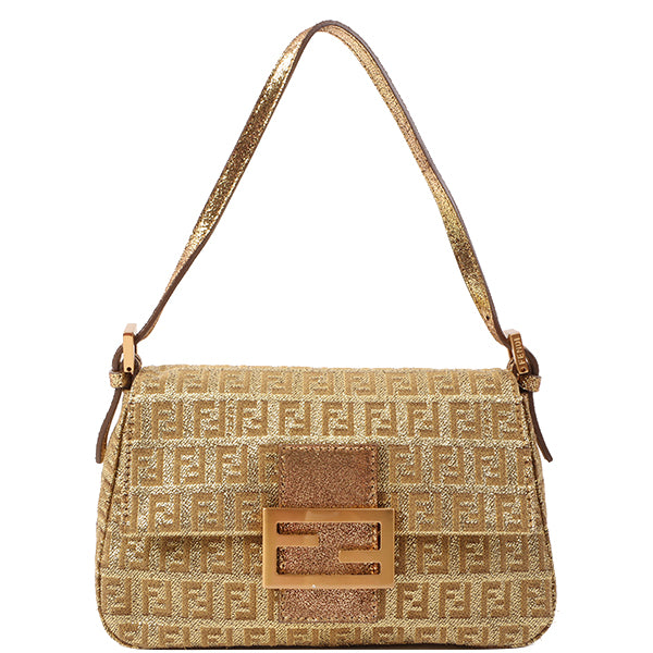 FENDI Mamma Baguette gold sequins scaled leather FF zucca buckle