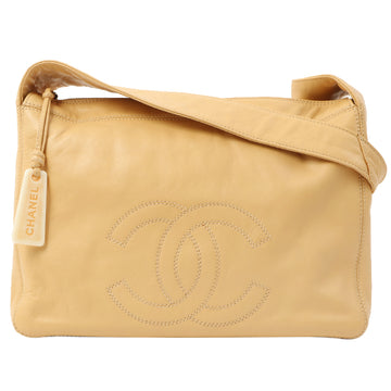 Chanel Around 1998 Made Cc Mark Stitch Logo Charm Shoulder Bag Beige