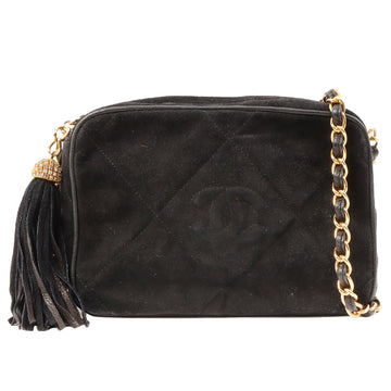 Chanel Around 1985~1990 Made Suede Cc Mark Stitch Bijoux Fringe Chain Bag Black