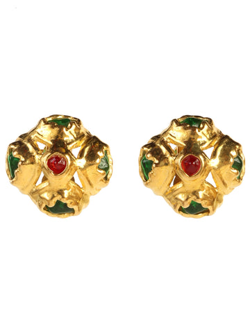CHANEL 1994 Made Gripoix Earring Green/Red