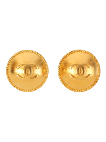 CHANEL 1995 Made Round Dome Design Cc Mark Earrings