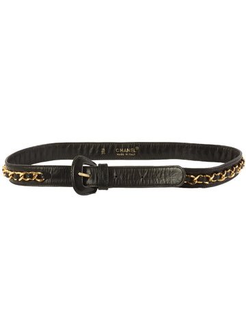 CHANEL Leather Chain Belt Black