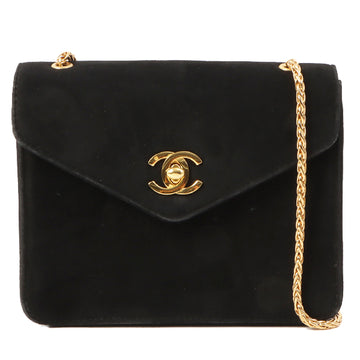 Chanel Around 1998 Made Suede V Flap Turn-Lock Chain Bag Black