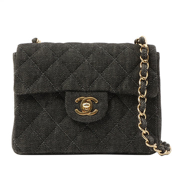 Chanel Around 1998 Made Denim Classic Flap Chain Bag Mini Black