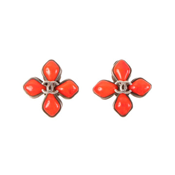 CHANEL 1996 Made Flower Motif Cc Mark Earrings Red