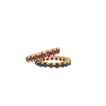 18K yellow gold Riviere Rings set respectively with round Rubis and Sapphire