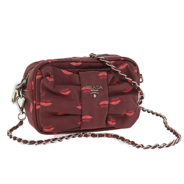PRADA Chain Shoulder Bag Nylon Red Auth bs8025