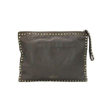 VALENTINO Brown Leather Large Rockstud Clutch