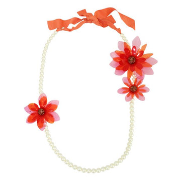 LANVIN Orange Necklace With Faux Pearls And Plastic Flowers
