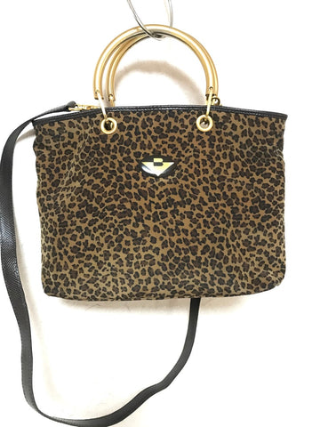 BOTTEGA VENETA Vintage brown leopard handbag with golden handles