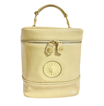 GIANNI VERSACE Vintage cream yellow vanity large purse with golden logo charms